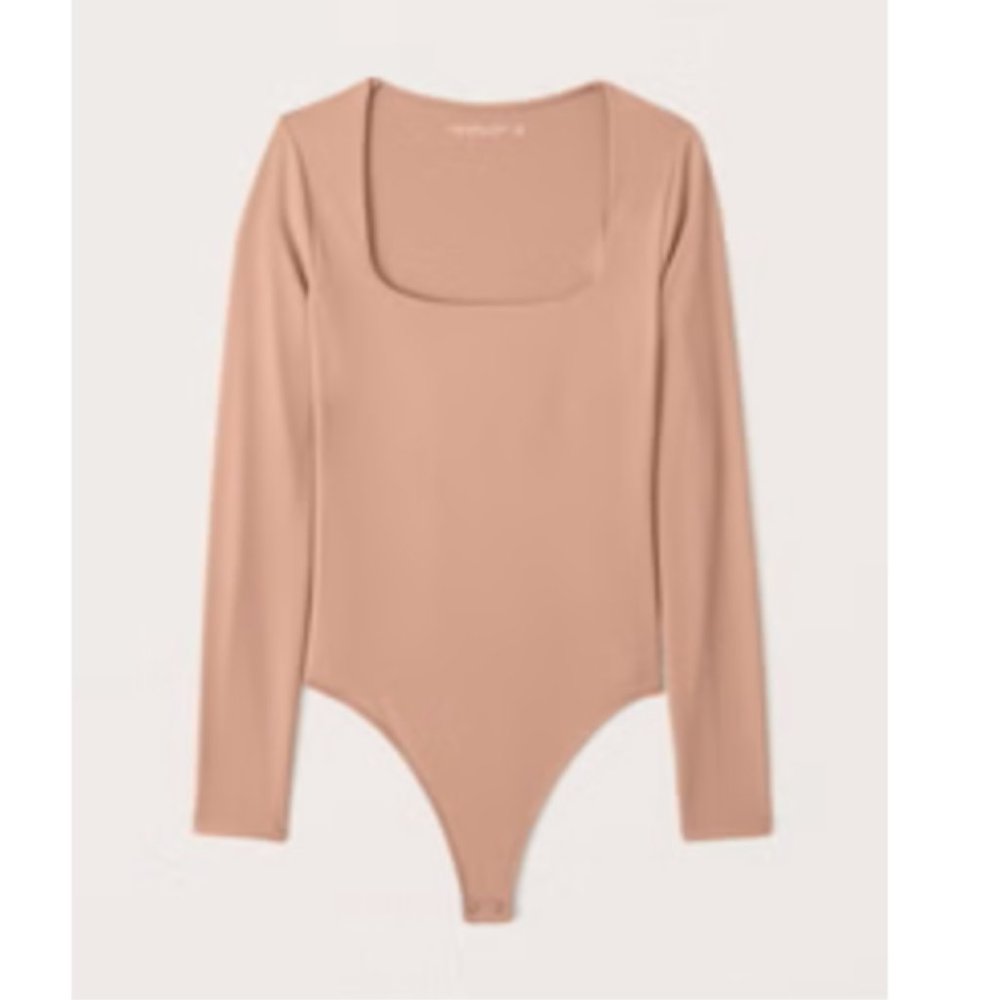 Long-Sleeve Double-Layered Seamless Fabric Squareneck Bodysuit